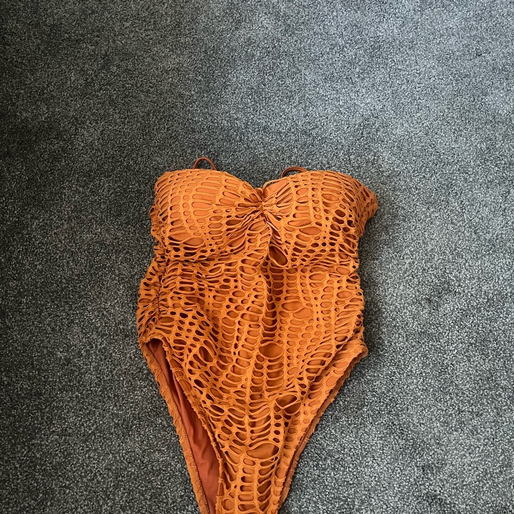 Orange Crochet One-Piece Swimsuit